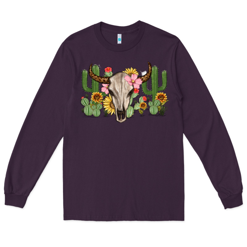 Bull Skull With Cactus Long Sleeve Tee by MaliasSmallBusiness | Teevron