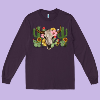 Bull Skull With Cactus Long Sleeve Tee Designed By Maliassmallbusiness