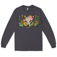 Smoke bull skull with cactus Long Sleeve Tee - MaliasSmallBusiness