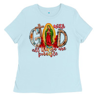 Baby Blue With God All Things Are Possible Ladies Tee - RacoonDesign