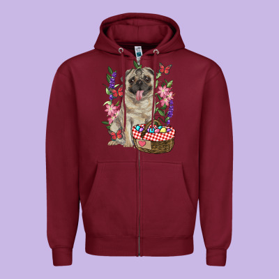 Easter Pug Zipper Hoodie Designed By Ranaportraitstore