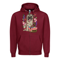 Burgundy Easter pug Zipper Hoodie - RanaPortraitStore
