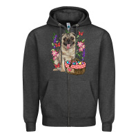 Charcoal Heather Easter pug Zipper Hoodie - RanaPortraitStore