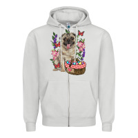 Dove Grey Easter pug Zipper Hoodie - RanaPortraitStore