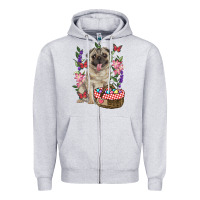 Heather Grey Easter pug Zipper Hoodie - RanaPortraitStore