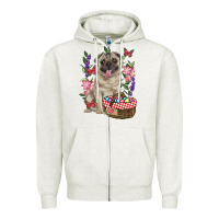 Oatmeal Heather Easter pug Zipper Hoodie - RanaPortraitStore