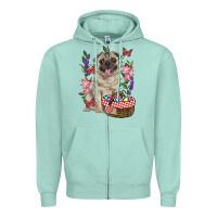 Seafoam Easter pug Zipper Hoodie - RanaPortraitStore