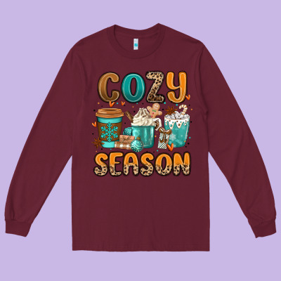 Cozy Season Winter Coffee Cups Long Sleeve Tee Designed By Maliassmallbusiness