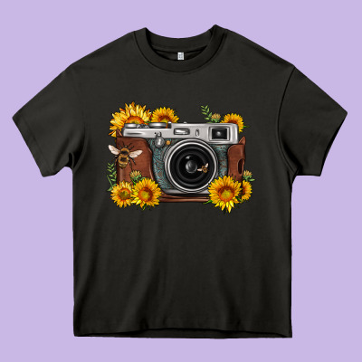 Sunflower Bee Vintage Camera Heavy Core Tee Designed By Fadigitalartstudio