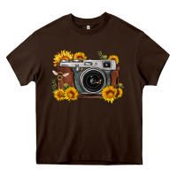 Chocolate Brown sunflower bee vintage camera Heavy Core Tee - FaDigitalArtStudio
