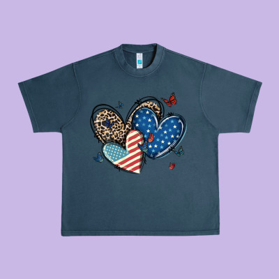 American Flag Leopard Hearts Urban Heavy Tee Designed By Maliassmallbusiness