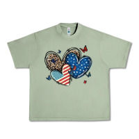 Oil Green american flag leopard hearts Urban Heavy Tee - MaliasSmallBusiness
