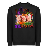 Black Happy Hallothanksmas Pigs Heavyweight Sweatshirt - NancyCooperArtShop