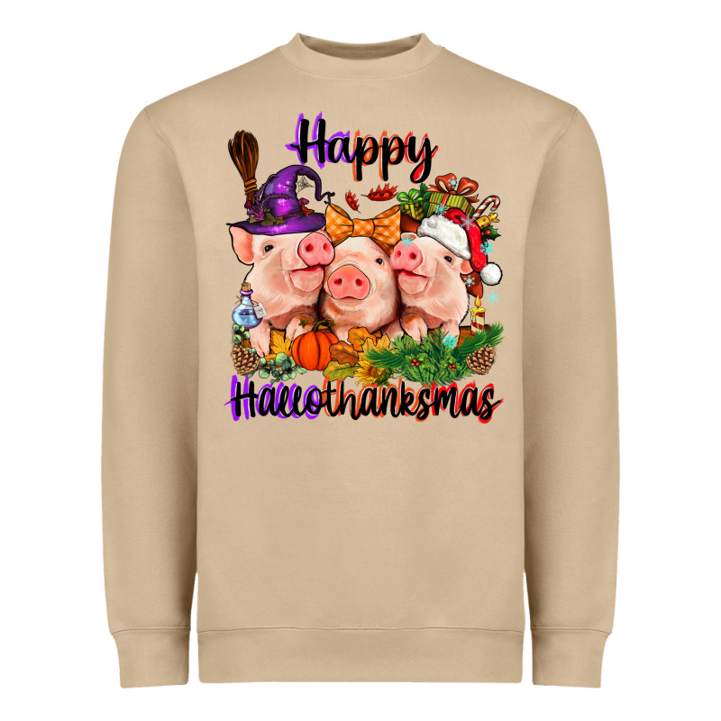 Happy Hallothanksmas Pigs Heavyweight Sweatshirt by NancyCooperArtShop | Teevron