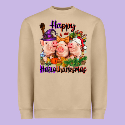 Happy Hallothanksmas Pigs Heavyweight Sweatshirt Designed By Nancycooperartshop