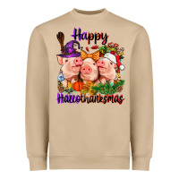 Mushroom Happy Hallothanksmas Pigs Heavyweight Sweatshirt - NancyCooperArtShop