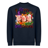 Navy Happy Hallothanksmas Pigs Heavyweight Sweatshirt - NancyCooperArtShop
