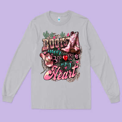 Boots Never Broke My Heart Long Sleeve Tee Designed By Nancycooperartshop