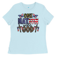 Baby Blue one nation under god Ladies Tee - CowhideDigitalArt
