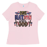 Bubblegum Pink one nation under god Ladies Tee - CowhideDigitalArt