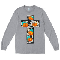 Heather Grey pumpkin cross Long Sleeve Tee - JahusDesignShop