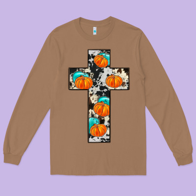 Pumpkin Cross Long Sleeve Tee Designed By Jahusdesignshop