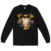 Black aztec western bull skull Long Sleeve Tee - NancyCooperArtShop