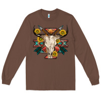 Chestnut aztec western bull skull Long Sleeve Tee - NancyCooperArtShop