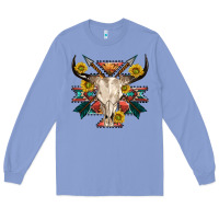 Colony Blue aztec western bull skull Long Sleeve Tee - NancyCooperArtShop
