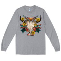 Heather Grey aztec western bull skull Long Sleeve Tee - NancyCooperArtShop