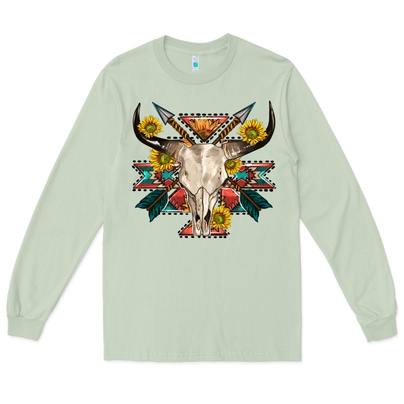 Aztec Western Bull Skull Long Sleeve Tee by NancyCooperArtShop | Teevron
