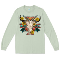 Matcha aztec western bull skull Long Sleeve Tee - NancyCooperArtShop