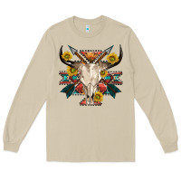 Mushroom aztec western bull skull Long Sleeve Tee - NancyCooperArtShop