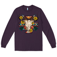 Plum aztec western bull skull Long Sleeve Tee - NancyCooperArtShop