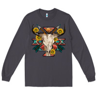 Smoke aztec western bull skull Long Sleeve Tee - NancyCooperArtShop