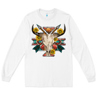 White aztec western bull skull Long Sleeve Tee - NancyCooperArtShop
