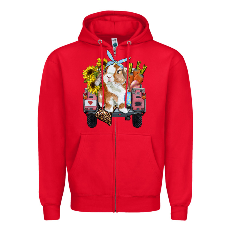 Easter Truck With Bunny Sunflowers And Eggs Zipper Hoodie by RanaPortraitStore | Teevron