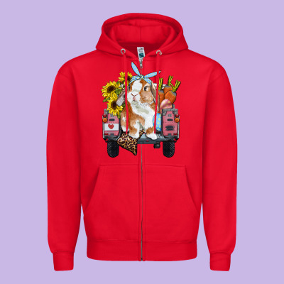 Easter Truck With Bunny Sunflowers And Eggs Zipper Hoodie Designed By Ranaportraitstore