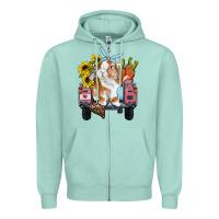 Seafoam Easter truck with bunny sunflowers and eggs Zipper Hoodie - RanaPortraitStore