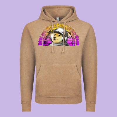 Doge Coin Hodl On We're Going To The Moon Retro Sunset Vintage Hoodie Designed By Jasminsmagicworld