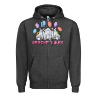 Charcoal Heather Easter Vibes with Bunny and Eggs Zipper Hoodie - RanaPortraitStore