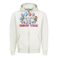 Oatmeal Heather Easter Vibes with Bunny and Eggs Zipper Hoodie - RanaPortraitStore