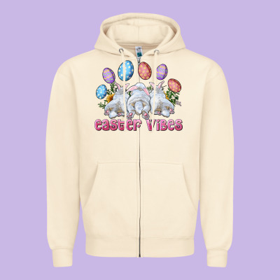 Easter Vibes With Bunny And Eggs Zipper Hoodie Designed By Ranaportraitstore