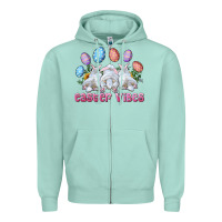 Seafoam Easter Vibes with Bunny and Eggs Zipper Hoodie - RanaPortraitStore