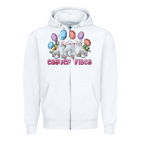 White Easter Vibes with Bunny and Eggs Zipper Hoodie - RanaPortraitStore