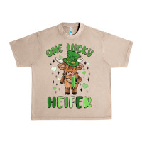 French Oak one lucky heifer Urban Heavy Tee - MaliasSmallBusiness