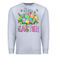 Heather Grey Happy Easter with eggs Easter Day Premium Sweatshirt - HowdyJamesFarm