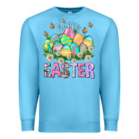 Ocean Blue Happy Easter with eggs Easter Day Premium Sweatshirt - HowdyJamesFarm