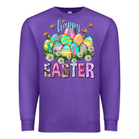 Purple Happy Easter with eggs Easter Day Premium Sweatshirt - HowdyJamesFarm