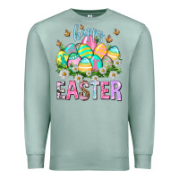 Seafoam Happy Easter with eggs Easter Day Premium Sweatshirt - HowdyJamesFarm